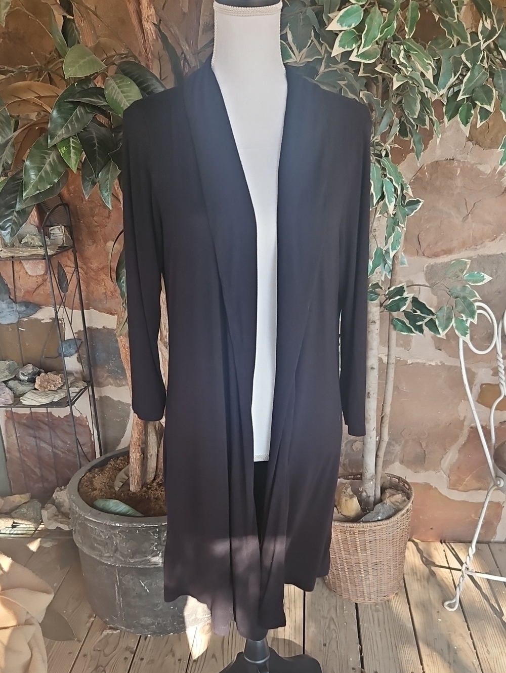 Open-Front Black Long Cardigan Sweater